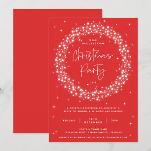 Modern Red Sparkling Lights Christmas Party Invitation