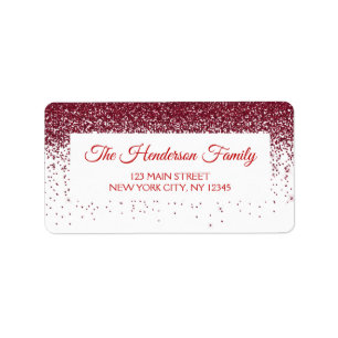 Modern Red Sparkly Glitter Elegant Christmas Label