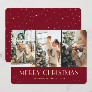 Modern Red Starry Night Photo Christmas Card