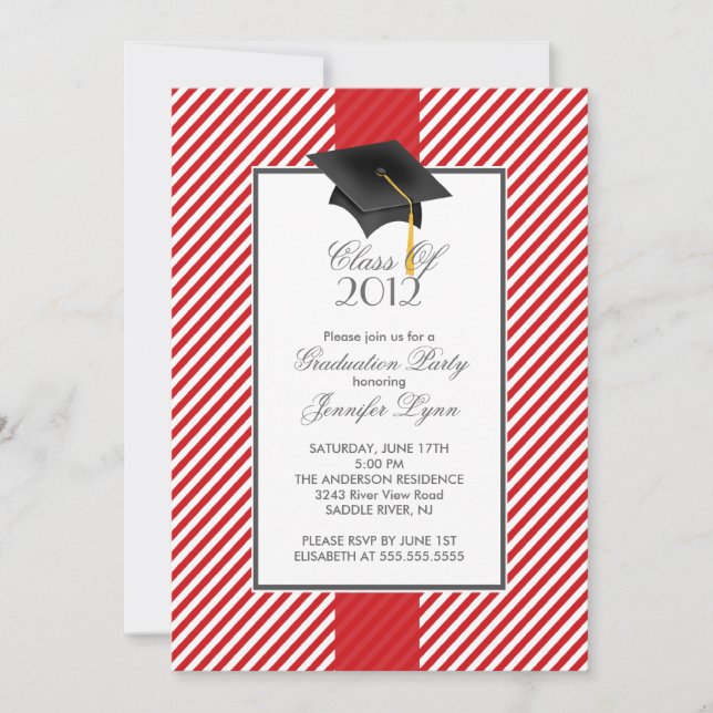 Modern Red Stripe Graduation Party Invitation (Front)