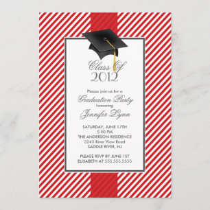 Modern Red Stripe Graduation Party Invitation