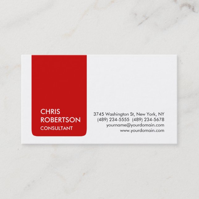 Modern Red Stripe White Attractive Business Card (Front)