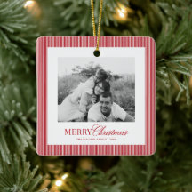 Modern Red Stripes Christmas Family 2 Photos