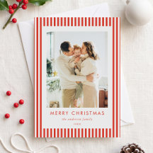 Modern Red Stripes Christmas Family Photo
