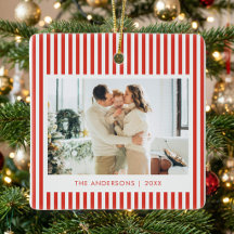 Modern Red Stripes Custom Photo Christmas