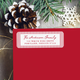 Modern Red Stripes Holiday Return Address