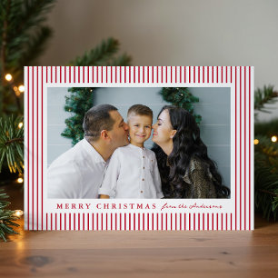 Modern Red Stripes Merry Christmas 2 Photo Holiday Card