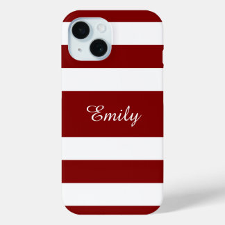 Modern Red Stripes Name iPhone 15 Case