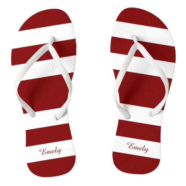 Modern Red Stripes Name Flip Flops (Footbed)