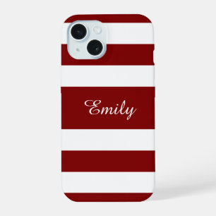 Modern Red Stripes Name iPhone 15 Case