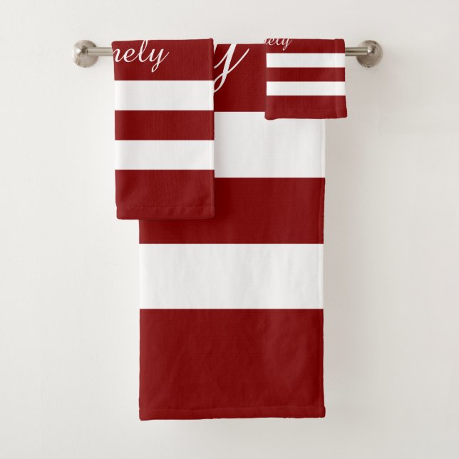 Modern Red Stripes Pattern Bath Towel Set (Insitu)