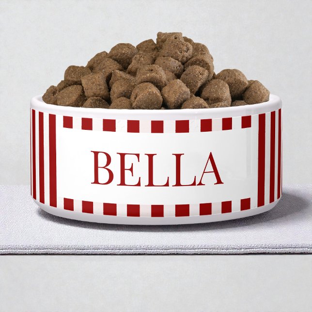 Modern Red Stripes Pattern Minimal Dog Name Pet (Modern Red Stripes Pattern Minimal Dog Name Pet Bowl)
