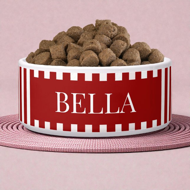 Modern Red Stripes Pattern Personalized Dog Pet (Modern Red Stripes Pattern Personalized Dog Pet Bowl)