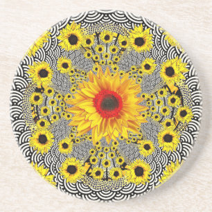 Modern Red Sunflower Black-White Pattern gifts Coaster
