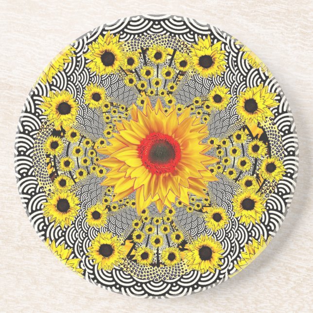 Modern  Red Sunflower Black-White Pattern gifts Coaster (Front)