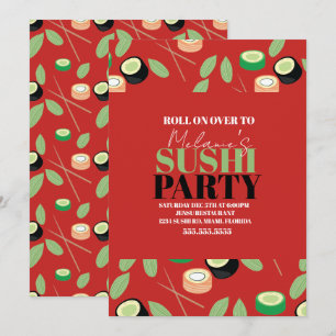 Modern Red Sushi Party Rolls Birthday Name Holiday Card