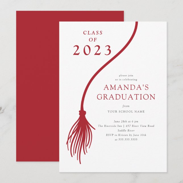 Modern Red Tassel Graduation Party Invitation (Front/Back)