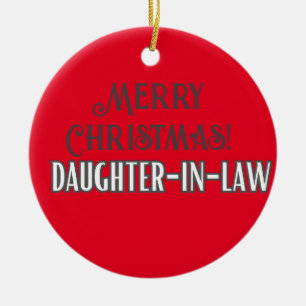 Modern Red Text Merry Christmas Daughter-In-Law Ceramic Ornament