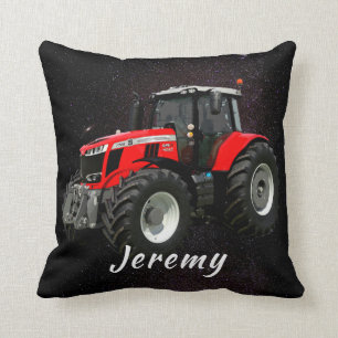 Modern Red Tractor  Throw Pillow