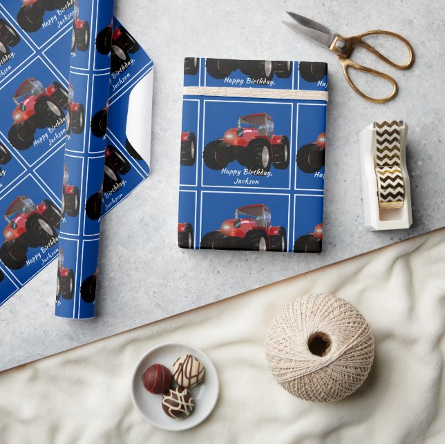 Modern Red Tractor  Wrapping Paper (Crafts)