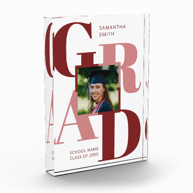 Modern Red Trendy Typography Graduation Photo Block (Left)