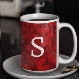Modern Red Triangles Geometric Custom Monogram Coffee Mug