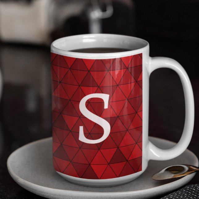 Modern Red Triangles Geometric Custom Monogram Coffee Mug (Creator Uploaded)