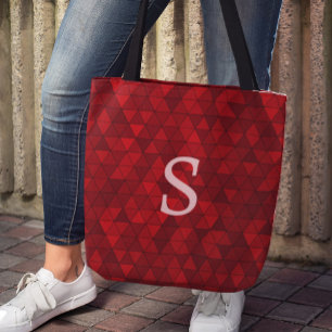 Modern Red Triangles Geometric Custom Monogram Tote Bag
