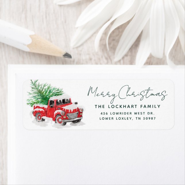 Modern Red Truck Christmas Party Retourner l'adres (En situation)