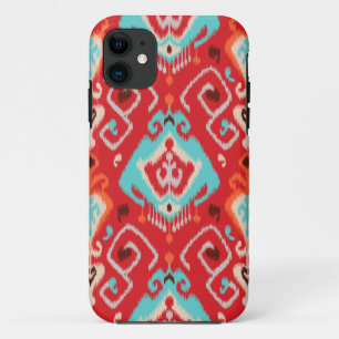 Modern red turquoise girly ikat tribal pattern iPhone 11 case