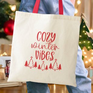 Modern Red Typography Cozy Winter Vibes  Tote Bag