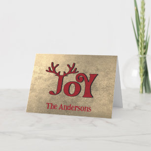 Modern Red typography joy non photo Holiday Card