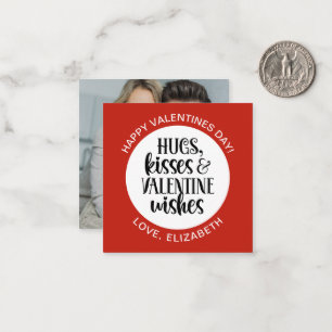 Modern Red Valentine Hugs Kisses Photo  Card