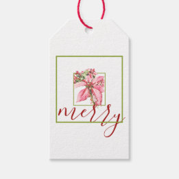 Modern Red Vintage Merry Poinsettia Holiday Gift Tags