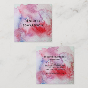 Modern red watercolor splatter professional square business card
