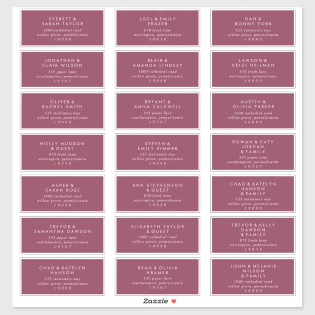 Modern Red Wedding Guest Address Labels (Sheet)