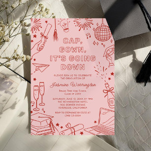 Modern Red Whimsical Doodle Graduation Invitation