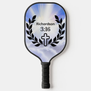 Modern Red/White 3:16 Script with Cross and Wings Pickleball Paddle