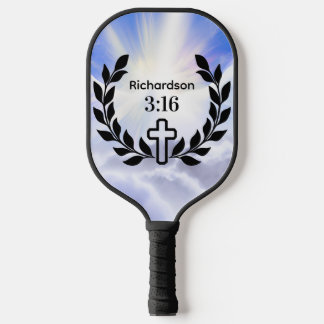 Modern Red/White 3:16 Script with Cross and Wings  Pickleball Paddle