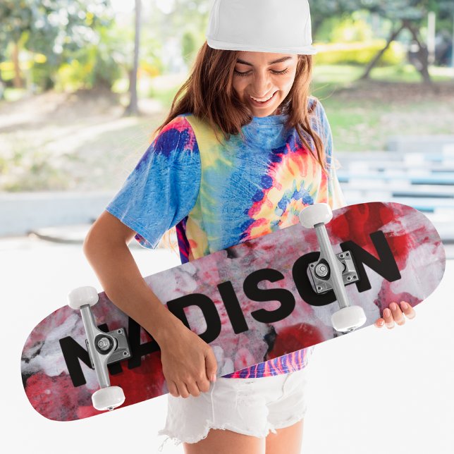 Modern Red White Abstract Custom Personalized Name Skateboard (Creator Uploaded)