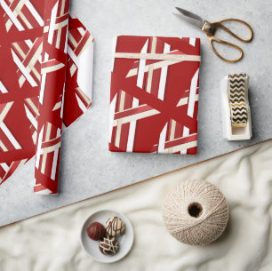 Modern Red & White Abstract Geometric Lattice  Wrapping Paper