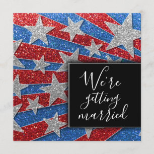 Modern Red White and Blue Glitter Stars Elegant Invitation