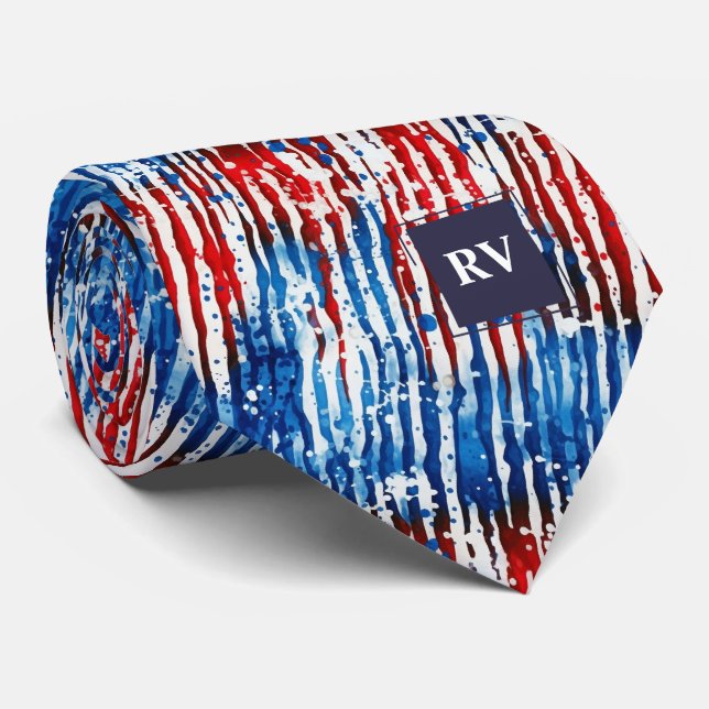 Modern Red White and Blue Stripe Tie (Rolled)