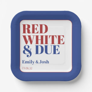 Modern Red White and Due 4th July USA Baby Shower Paper Plate