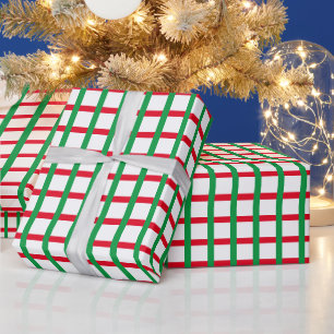 Modern red white and green plaid grid Christmas Wrapping Paper