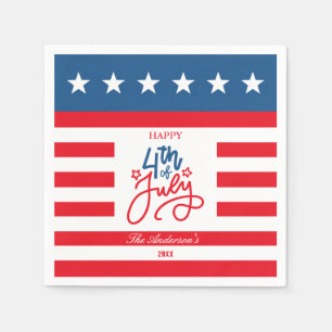 Modern Red, White & Blue 4Th July Flag Party  Napkin