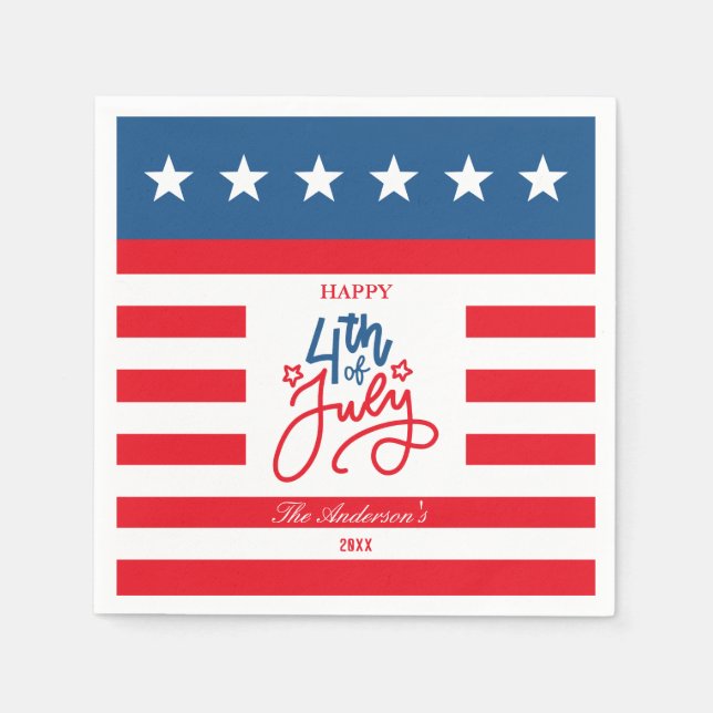 Modern Red, White & Blue 4Th July Flag Party  Napkin (Front)