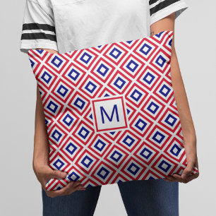 Modern Red White Blue Geometric Pattern Throw Pillow