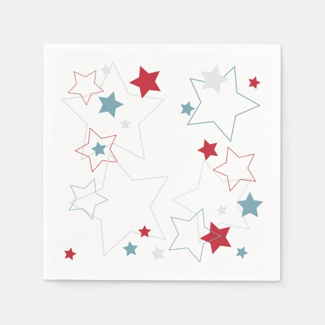 Modern Red White & Blue Patriotic Stars Napkin (Front)