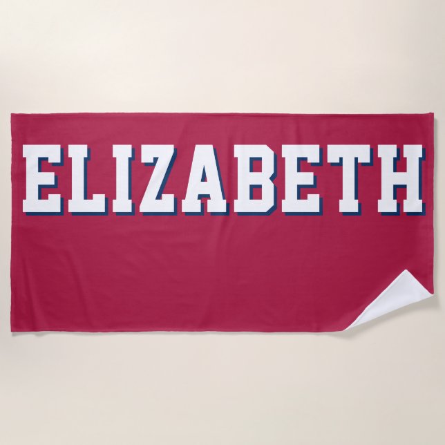 Modern Red White Blue Personalized Name Beach Towel (Front)